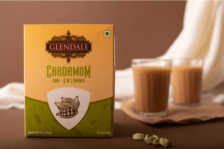 GLENDALE Cardamom Chai 140 g | Pack of 1 | Total 140 g | 3 in 1 Premix Instant Tea 10 Sachets in Each Pack