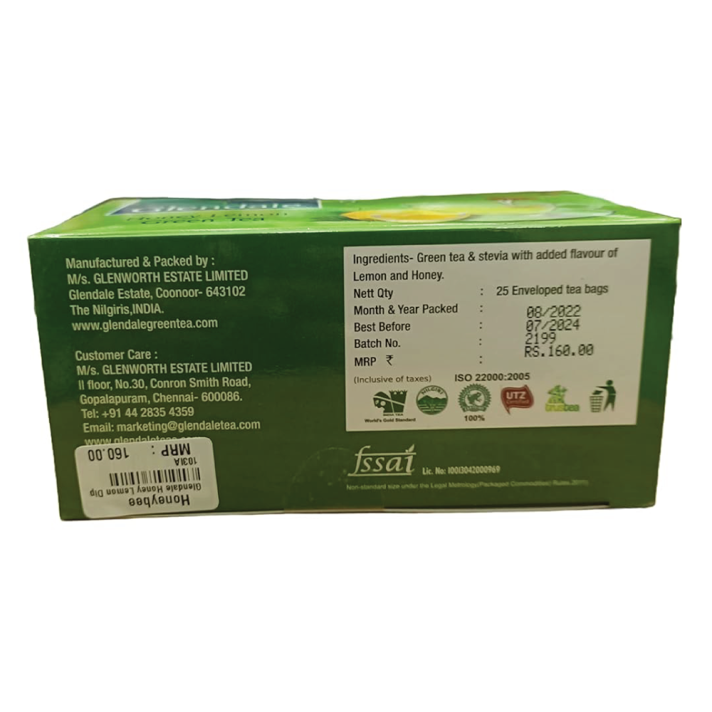 GLENDALE Honey Lemon Green Tea | 25 Enveloped Tea Bags | Pack of 1 | Total 25 Dip Tea Bags | High Grown Nilgiri Tea - Image 4